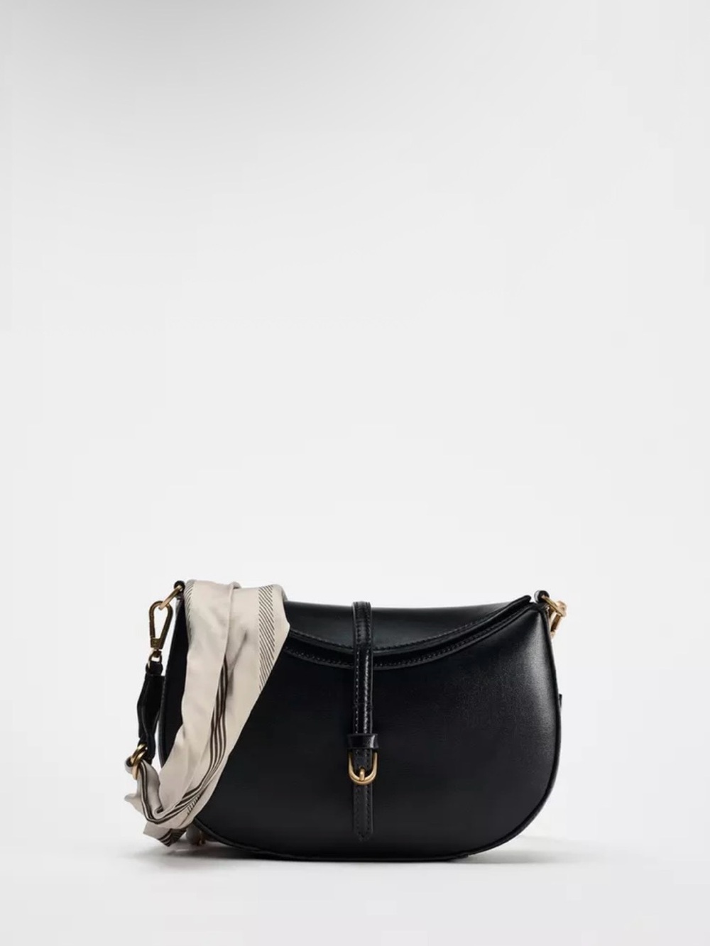 Zara Black Crossbody with Cream Scarf Strap and Gold Hardware